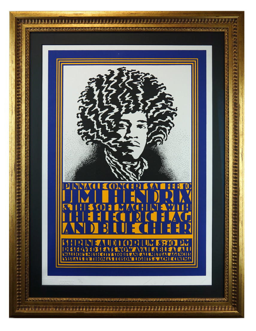 AOR 3.72 poster of Jimi Hendrix at the Shrine 1968 Los Angeles by John Van Hamersveld. Jimi Hendrix Beethoven poster
