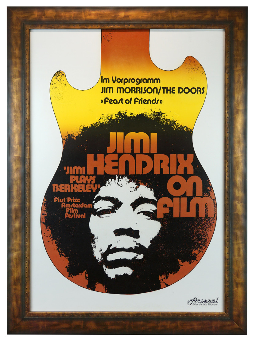 Jimi Hendrix poster. Jimi Plays Berkeley movie poster 1972 by Gunther Kieser. Feast of Friends Doors Movie poster.