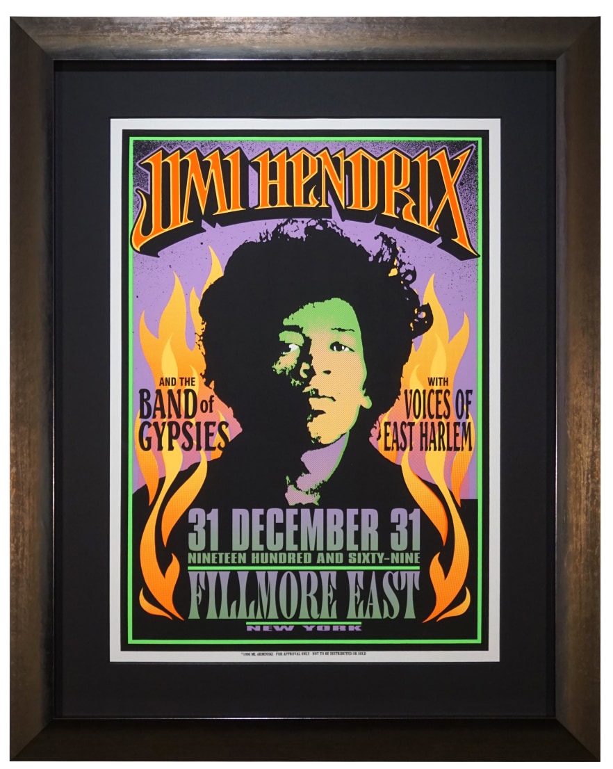 Poster by Mark Arminski for Jimi Hendrix & Band of Gypsies at Fillmore East New Years Eve 1968-1969