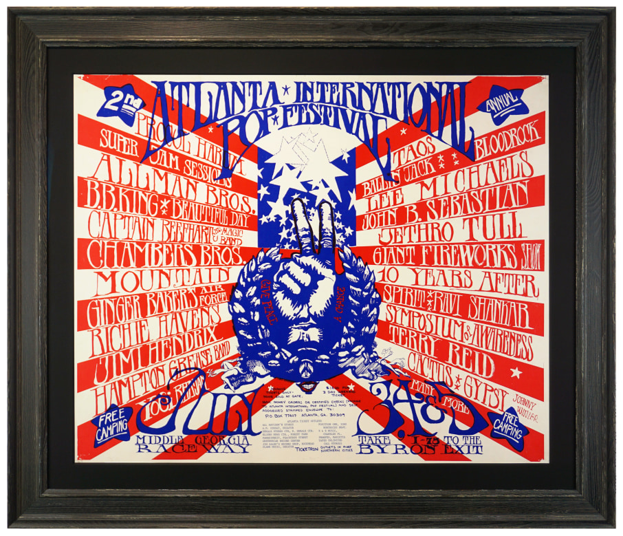 Poster for Atlanta Pop Festival 1970. Jimi Hendrix Allman Brothers Festival poster 1970