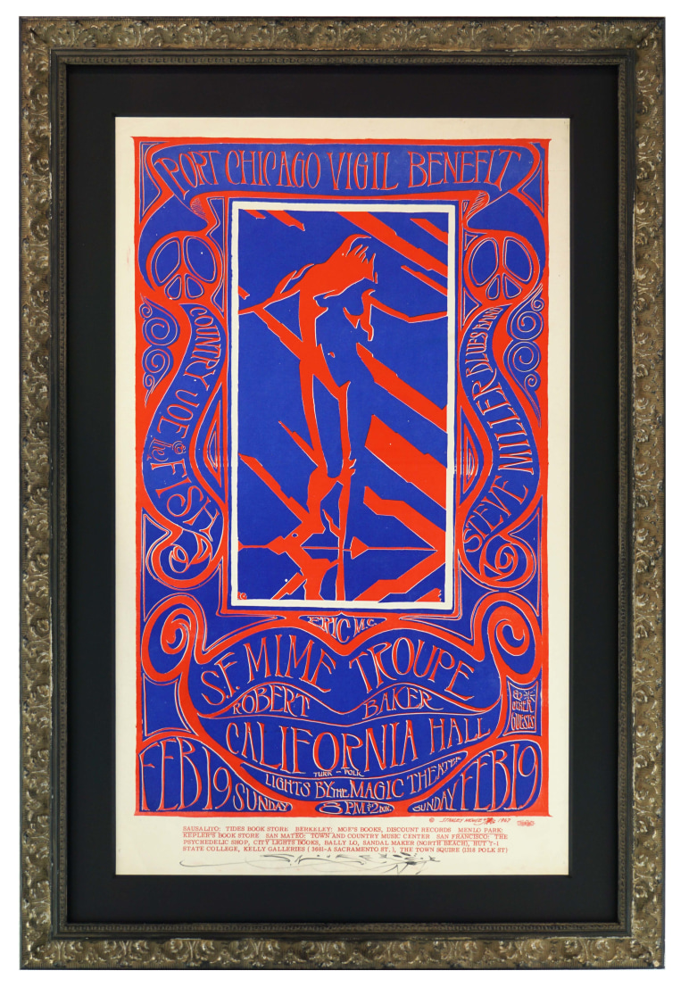AOR 2.137 poster called Port Chicago Vigil by Stanley Mouse and Kelley. February 1967 Port Chicago Vigil Benefit poster Steve Miller, Country Joe and the Fish. SF Mime Troupe poster. Psychedelic nude poster 1967