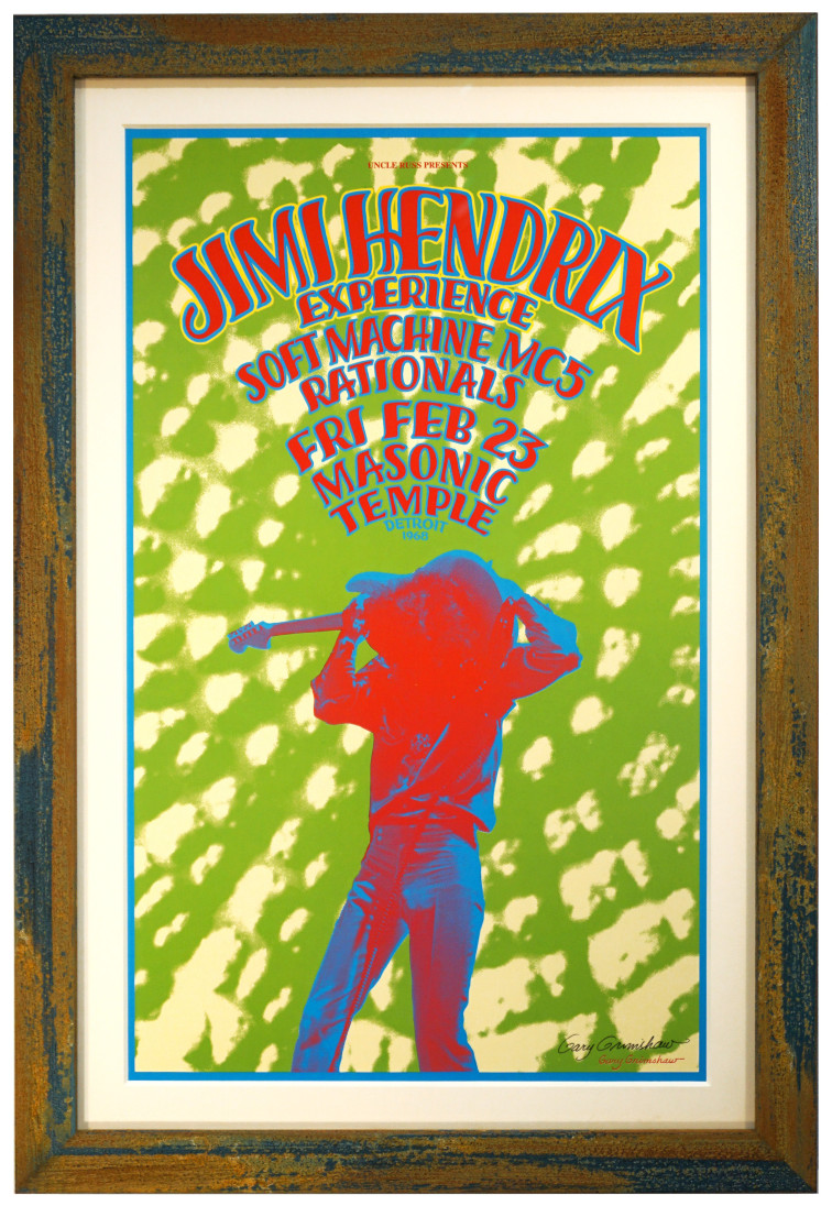 Original Jimi Hendrix concert poster from 1968. By Gary Grimshaw, February 23, 1968 Detroit Hendrix poster