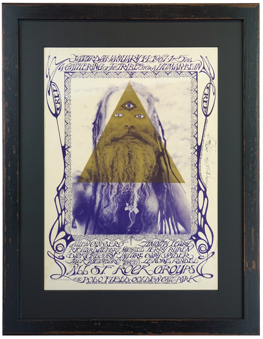 AOR 2.217 Human Be-in Poster for the January 14, 1967 Human Be-In in San Francisco. Poster by Stanley Mouse and Alton Kelley and features an Indian guru with third eye