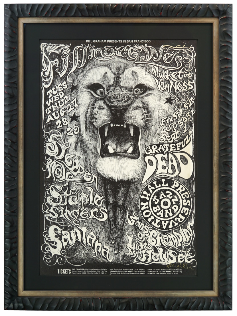 Original first printing of BG-134 poster by Lee Conklin featuring the Santana Lion, Grateful Dead, Steppenwolf at Fillmore West Aug 27, 1968