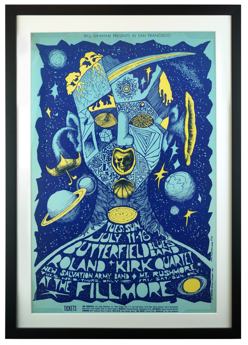 BG-72 poster called Space Alien by Bonnie MacLean, 1967. Butterfield Blues Band poster. Roland Kirk poster 1967.
