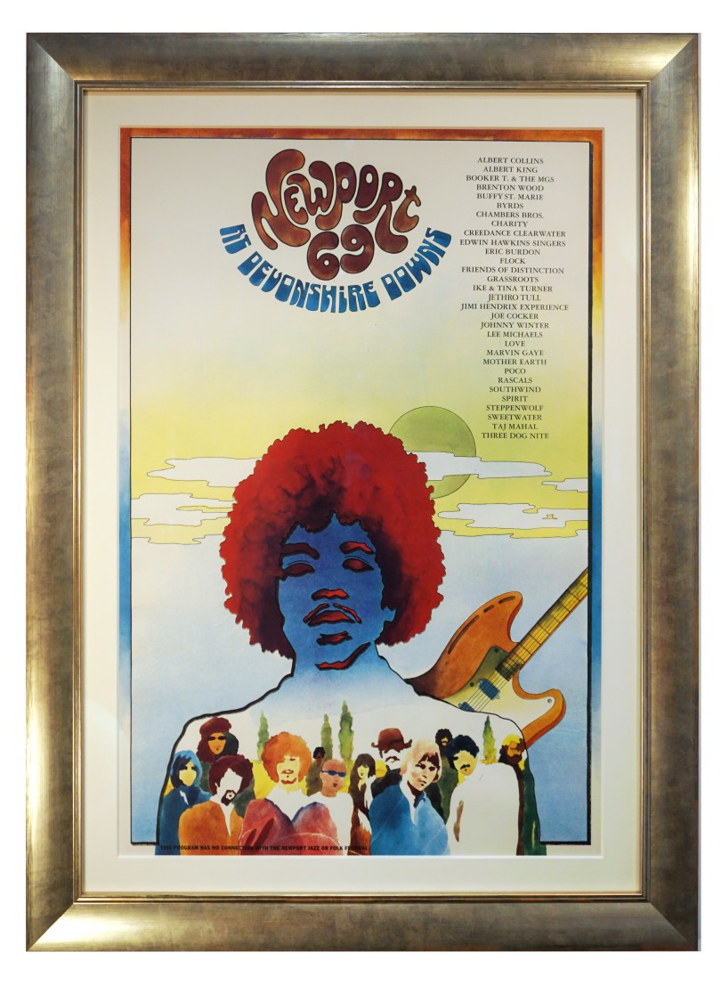 Poster for Newport Pop Festival 1969 at Devonshire Downs in Northridge CA. Large Jimi Hendrix Poster 1969