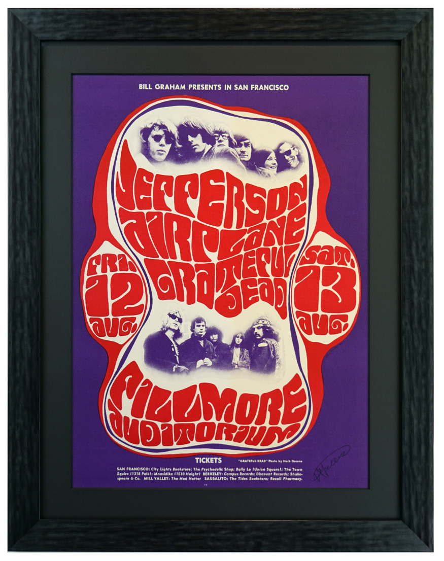 BG-23 poster with Grateful Dead and Jefferson Airplane at the Fillmore by Wes Wilson. August 12-13, 1966 Fillmore poster