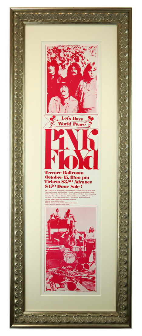 Pink Floyd poster from 1970. Pink Floyd at Terrace Ballroom in Salt Lake City from 1970 showing pictures of Pink Floyd poster