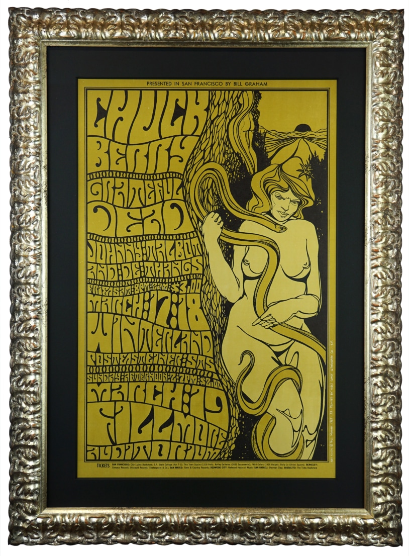 BG-55 poster for Grateful Dead and Chuck Berry at the Fillmore and Winterland. Wes Wilson 1967 poster nude with snake Chuck Berry poster and Grateful Dead