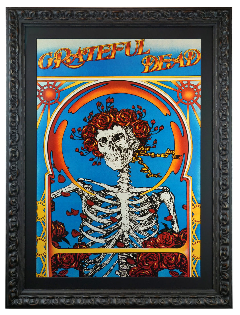 Large Skeletons and Roses poster 1974 promoting the 1971 album called "The Grateful Dead," by Mouse and Kelley. Poster for 1971 Grateful Dead Live album also known as "Skullfuck". Huge Grateful Dead poster