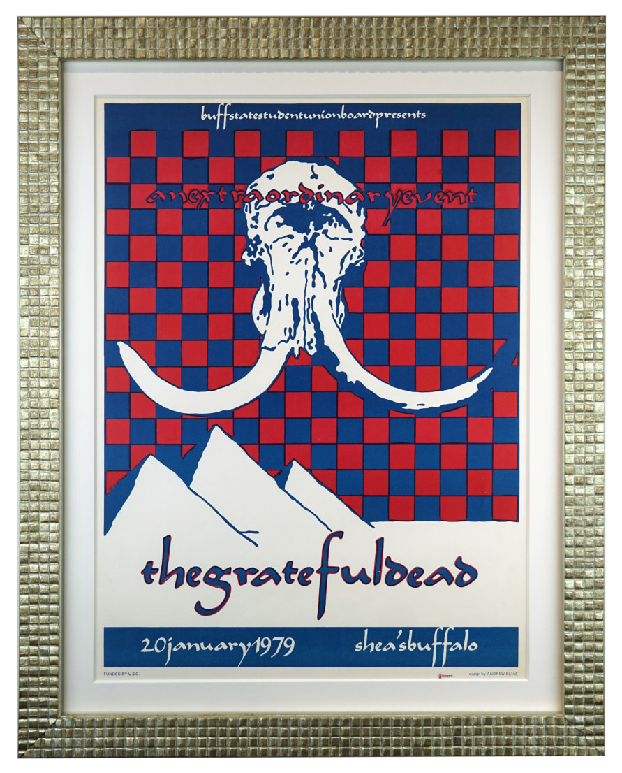 AOR 4.230 poster of cyclops mammoth for Grateful Dead in Buffalo1979. Buffalo Grateful Dead poster 1979 by Andrew Elias