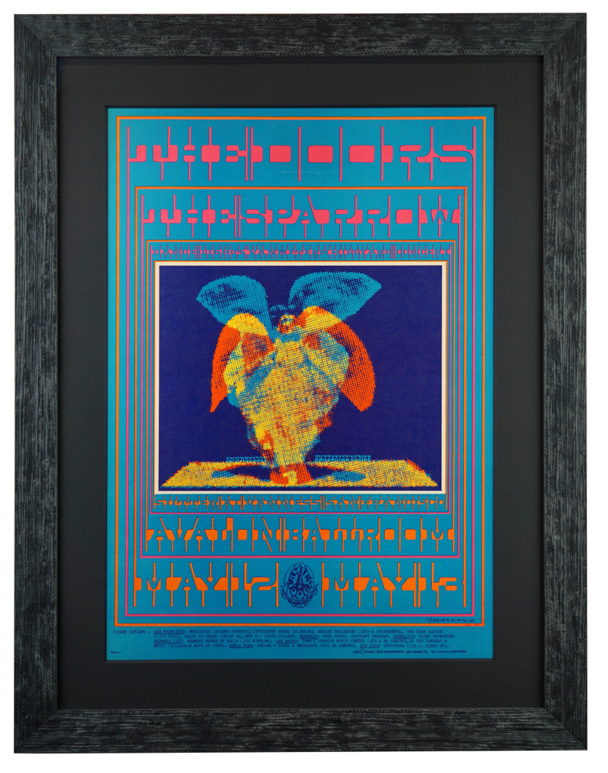 FD-61 poster by Victor Moscoso. Doors poster called Annabelle's Butterfly Dance. Psychedelic Doors Poster and The Sparrow at Avalon May 1967