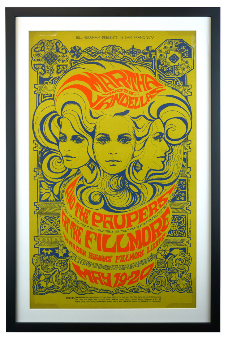 BG-64 poster for Martha and the Vandellas at the Fillmore by Bonnie MacLean May 19-20 1967. 
