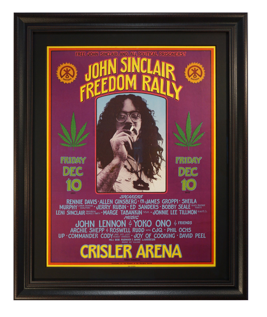 John Sinclair Freedom Rally Poster December 10, 1971. John Lennon concert poster by Gary Grimshaw. Marijuana weed poster