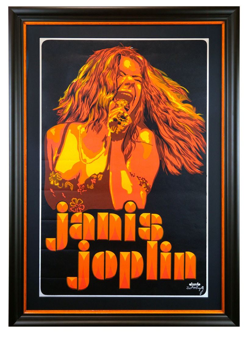 Psychedelic blacklight Janis Joplin poster by Dail Beeghley Jr, 1968. 