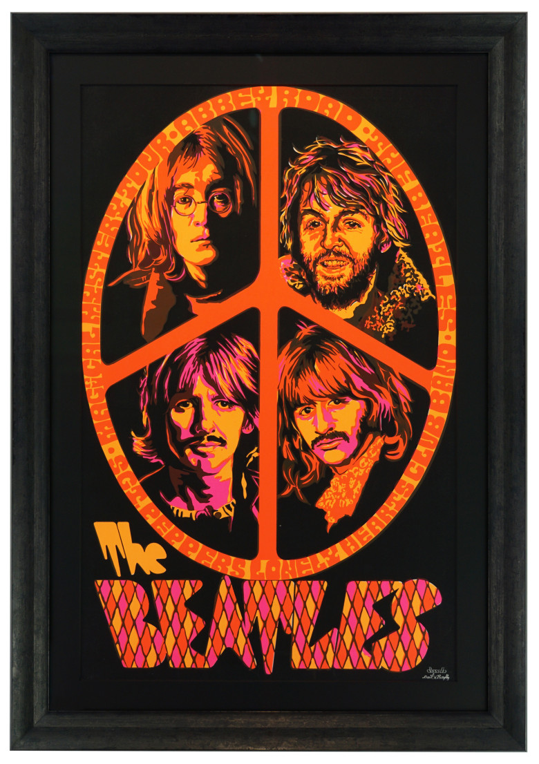 Psychedlic day-glo blacklight Beatles poster by Dail Beeghley Jr, 1970 - The Beatles Peace sign poster