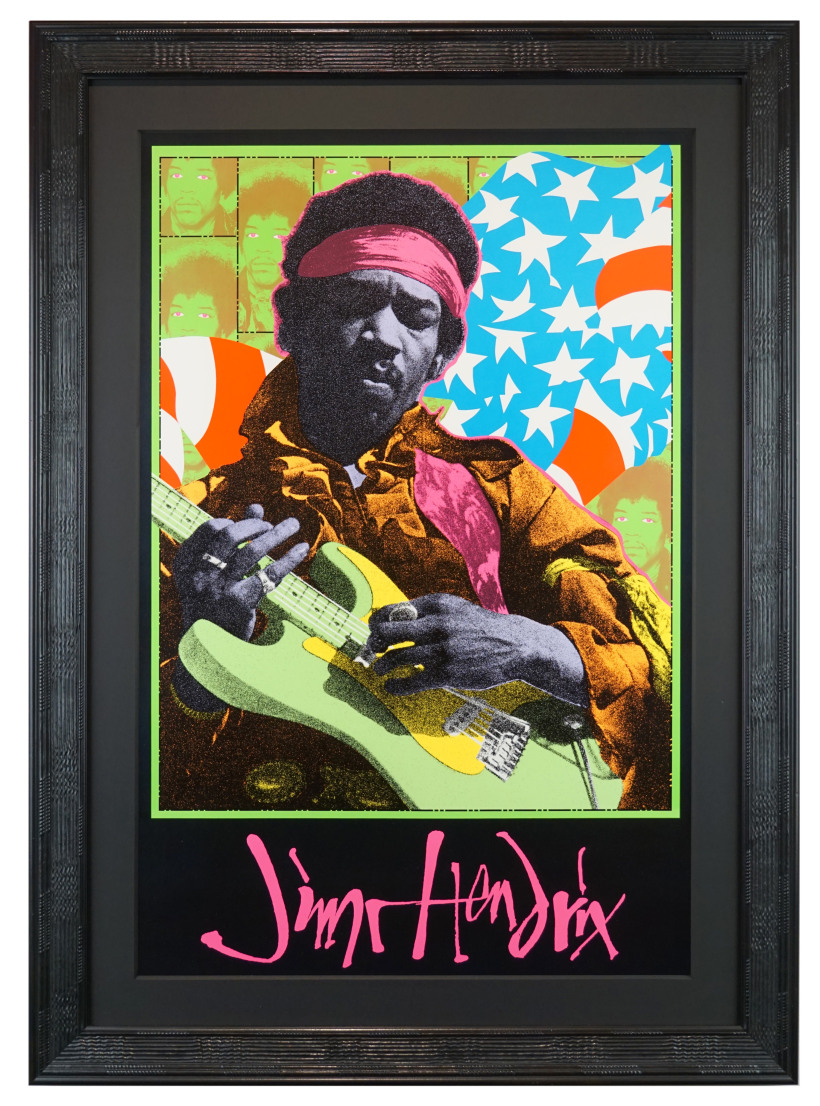 Jimi Hendrix poster by Frank Kozik. Artrock Hendrix poster. Jimi Hendrix with American Flag poster