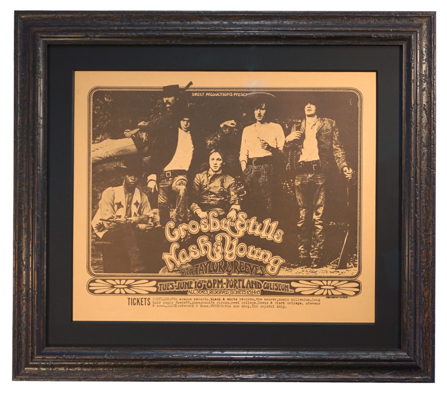Original 1970 concert poster for CSNY playing in Portland OR. Crosby Still Nash & Young old western look to this poster