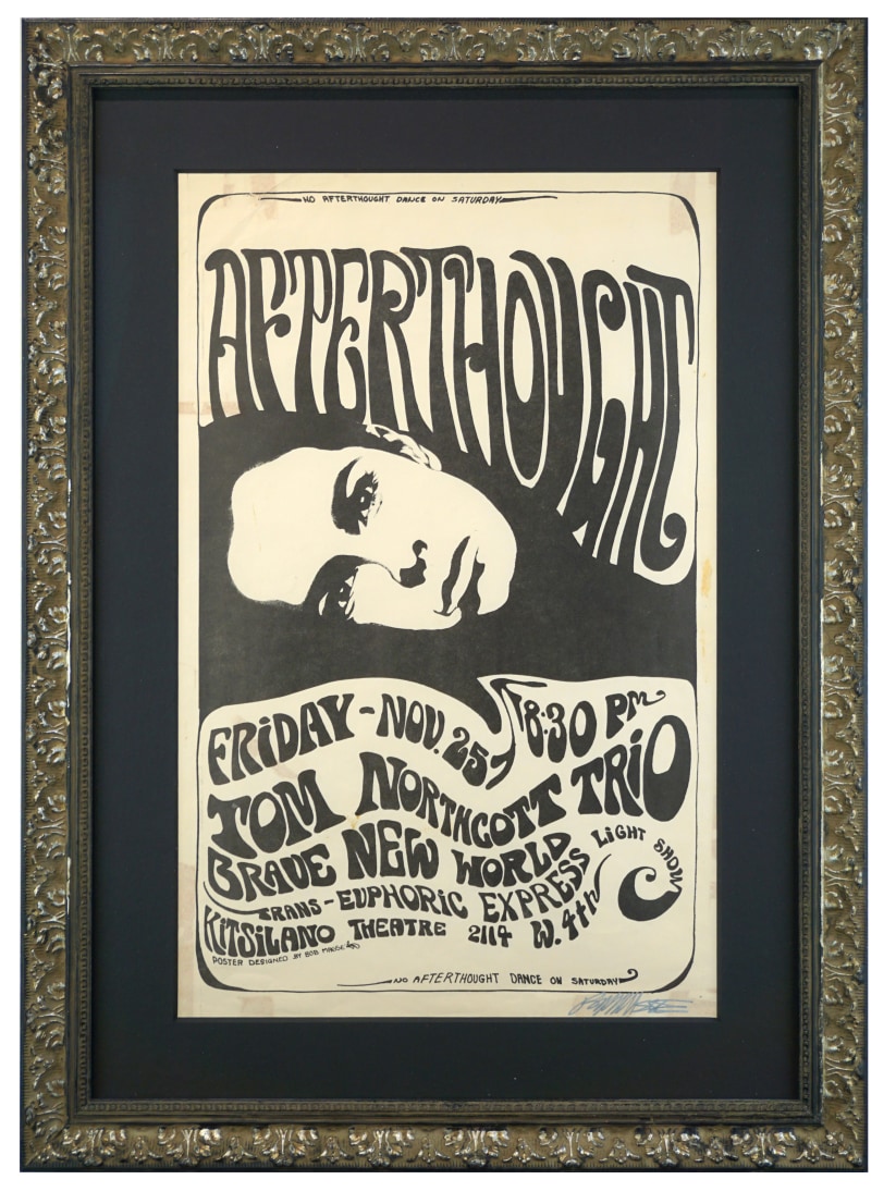 Psychedelic poster for The Afterthought in Vancouver 1967. Tom Northcott Trio poster. Kitsilano Theatre poster 1967