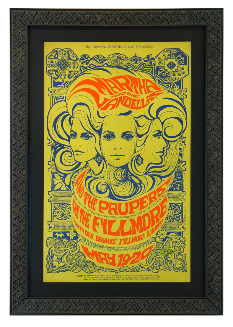 BG-64 poster for Martha and the Vandellas at the Fillmore by Bonnie MacLean May 19-20 1967. 