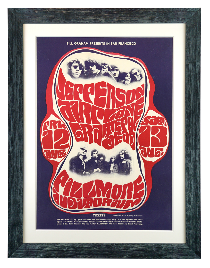 BG-23 poster with Grateful Dead and Jefferson Airplane at the Fillmore by Wes Wilson. August 12-13, 1966 Fillmore poster
