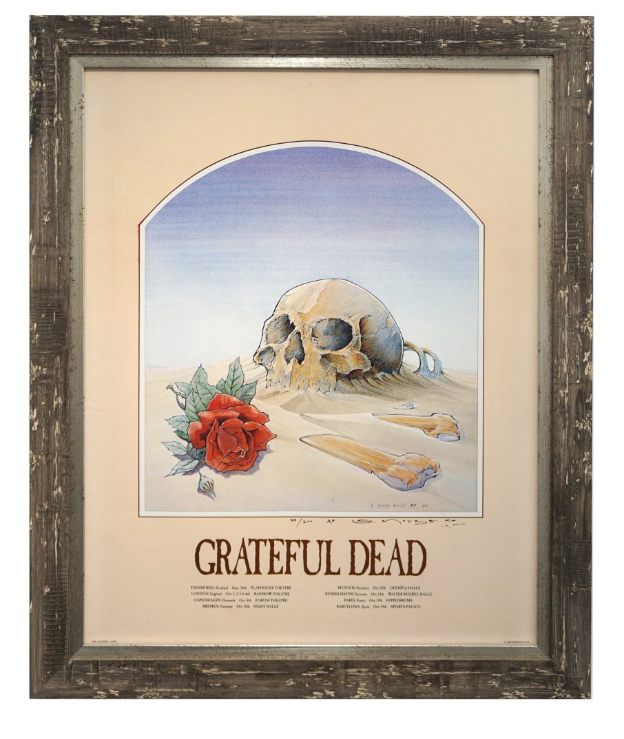 Grateful Dead poster Skull in Sand European Tour 1981by Stanley Mouse