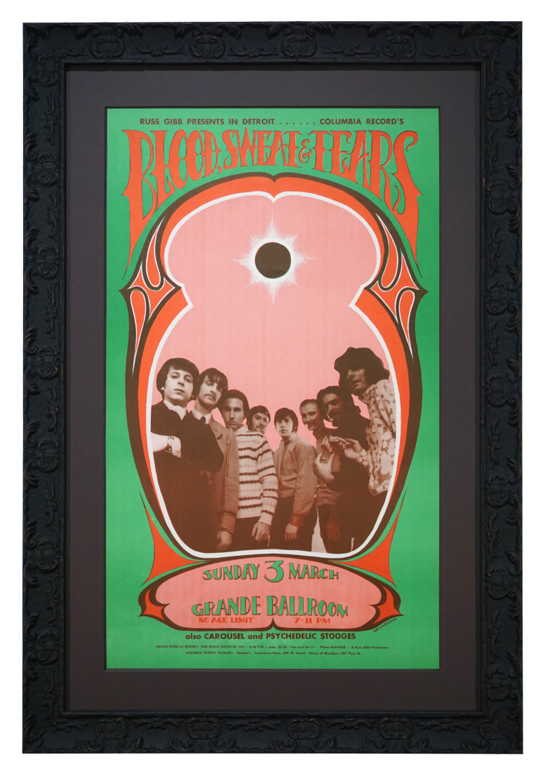Blood Sweat & Tears Poster from 1968, Grande Ballroom in Detroit by Gary Grimshaw poster March 3, 1968 with the Psychedelic Stooges