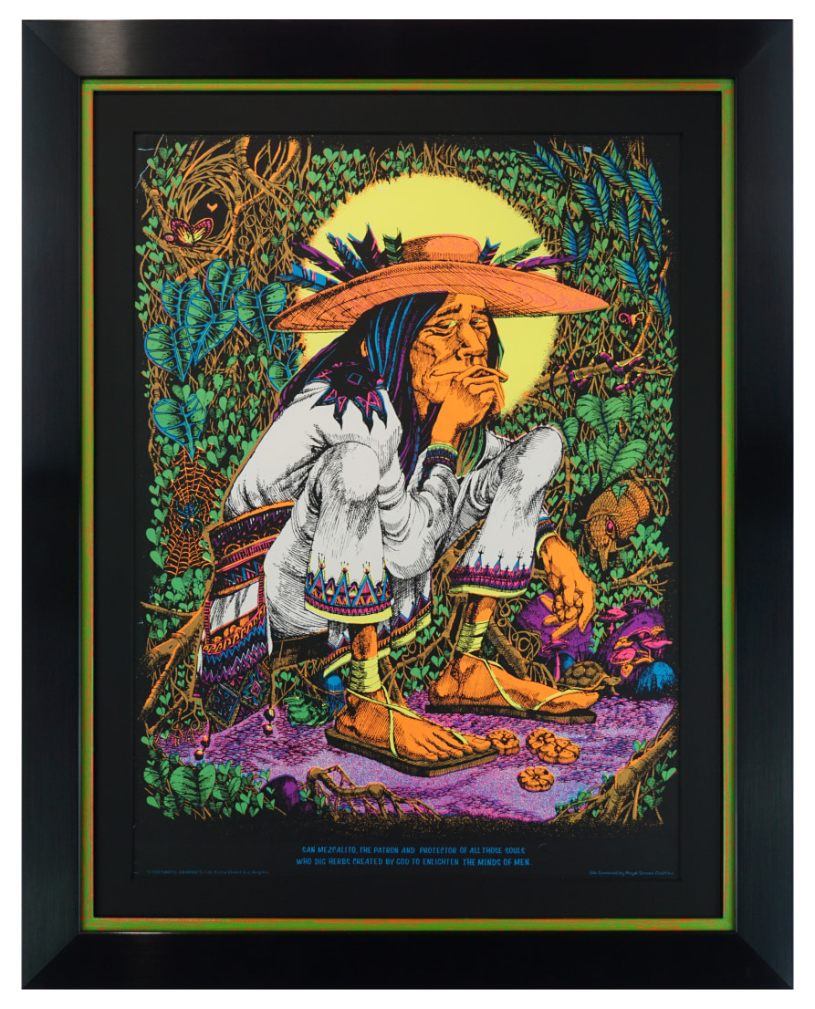 1968 Mescalito poster by Rick Griffin. Psychedelic blacklight poster of Indian peyote Rick Griffin poster 1968