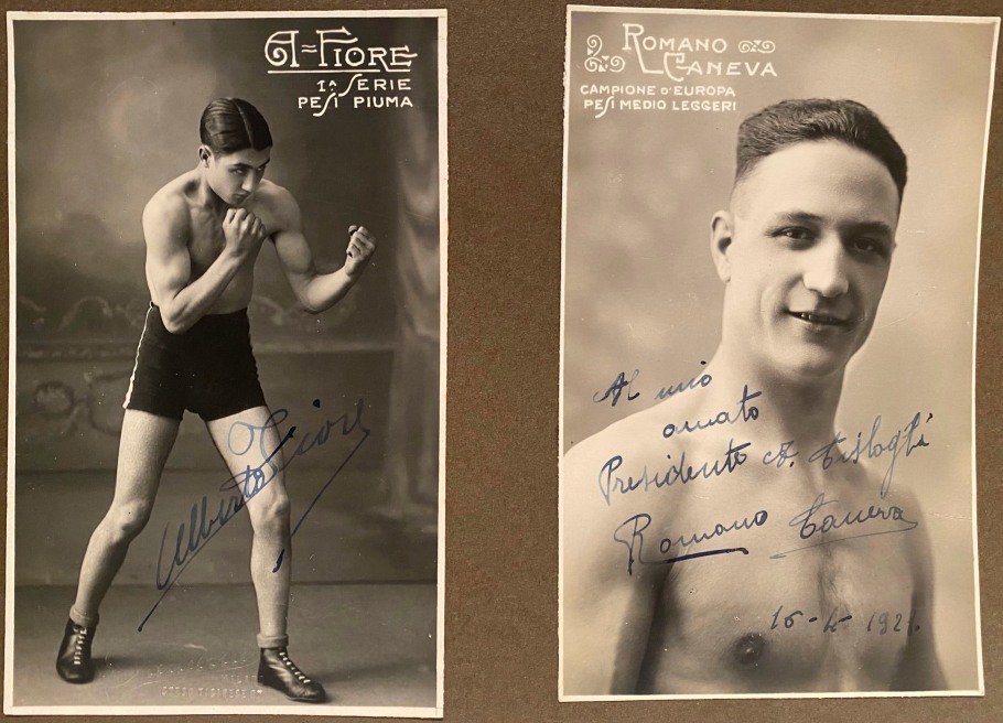 BOXING AUTOGRAPHED ALBUM ITALY MILAN BOXING CLUB, SOME CREDITED TO FARABOLA, 1920S