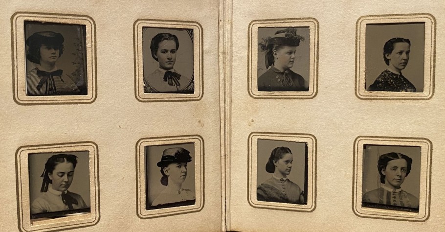 GEM TYPE ALBUM 76 PORTRAITS OF WOMEN BY J.E. TILTON MANY WEARING HATS PRESUMABLY FROM AN ALL-GIRLS SCHOOL BOSTON 1850S