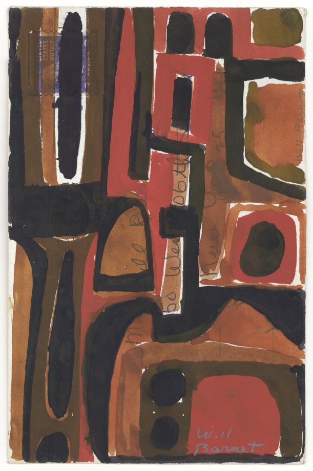 Untitled,&nbsp;c. 1953 - 1954, mixed media on paper, 6 3/16 x 4 1/8 inches