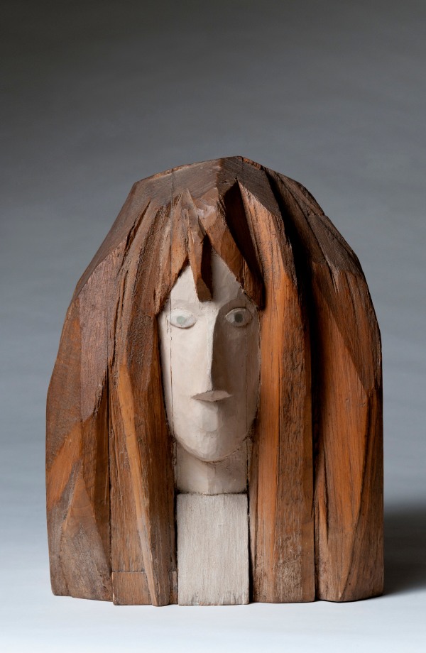 Mary Frank, 1961, basswood, acrylic and wood stain, 13 x 10 x 10 inches