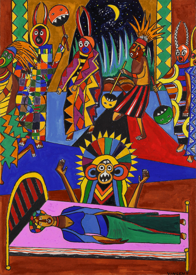 The Daughter of the Sun and the Moon (Stories from Africa), 1975, gouache and ink on paper, 11 1/2 x 8 1/2 inches