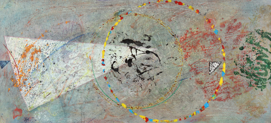 Run Into, 1981, acrylic, gouache and eggshell on paper, 9 7/8 x 16 1/4 inches