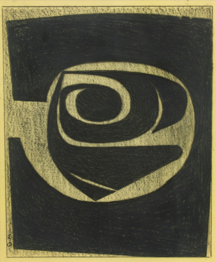 Enclosure,&nbsp;1963, charcoal on paper, 11 7/8 x 9 1/2 inches