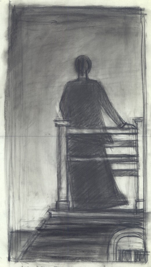 Elim In The Window (4th),&nbsp;c. 1989, charcoal on vellum, 17 x 11 inches