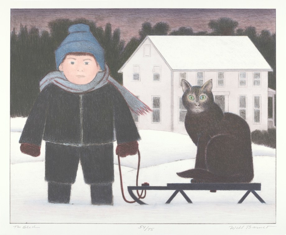 The Sled,&nbsp;2002, color lithograph on Rives BFK paper,&nbsp;18 x 22 1/4 inches