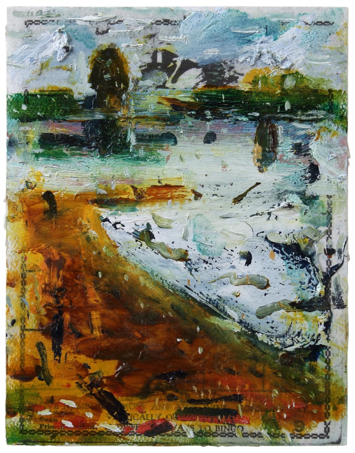 Untitled #I, 2014, oil on Bingo card, 7 1/4 x 5 1/2 inches