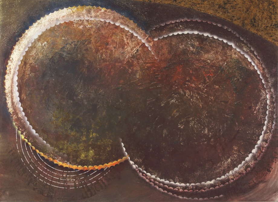 Ground, 1989, oil, isobutyl methacrylate, enamel and sand on canvas, 77 x 106 inches