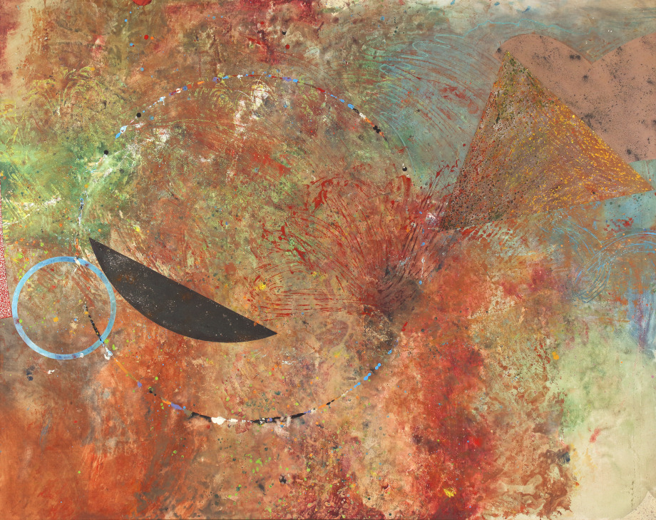 In and of Itself, 1982, oil, isobutyl methacrylate on linen, mica, pearlessence and shell on canvas 79 x 100 inches