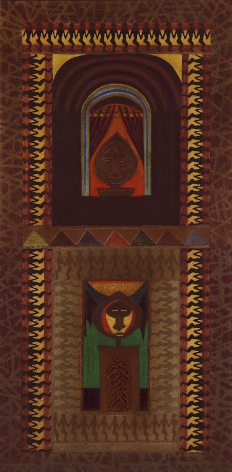 Benin Shrine, 1989, oil, sand and rope on canvas, 72 x 36 inches