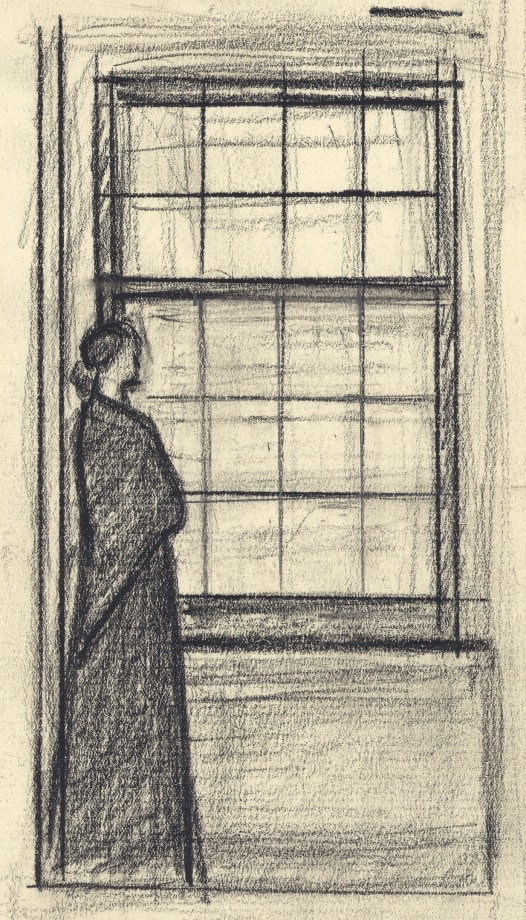 Letter To World,&nbsp;c. 1989, charcoal on paper, 9 1/2 x 6 1/2 inches