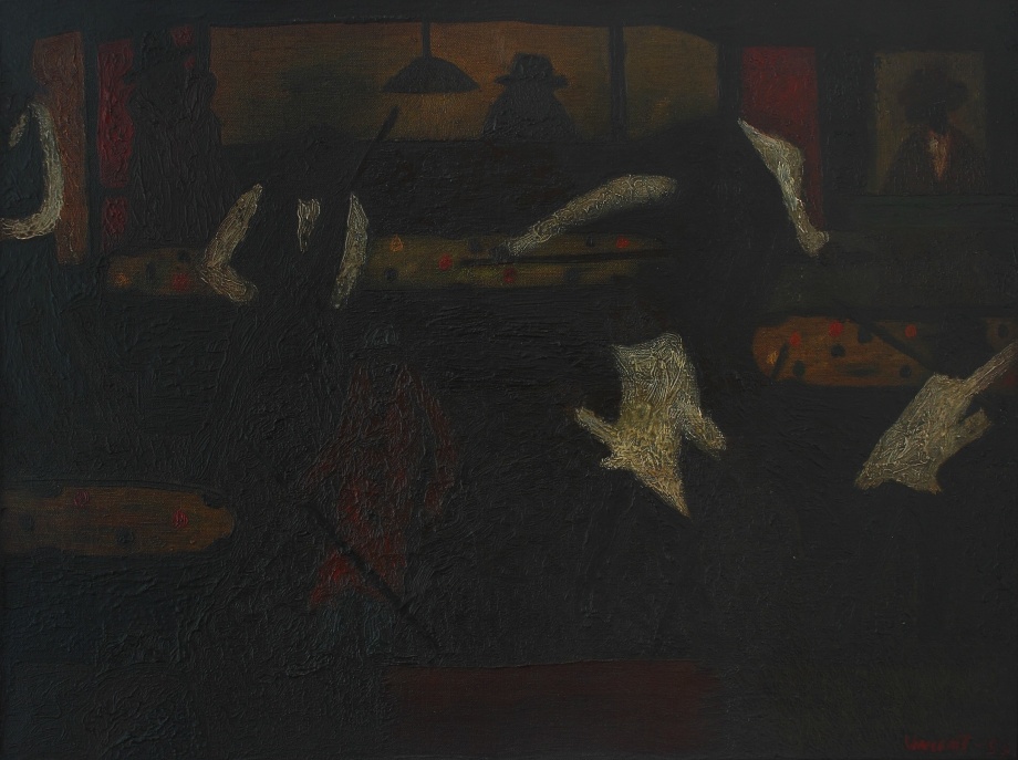 Pool Room (Saturday Night In Harlem), 1954, oil on canvas, 18 x 24 inches