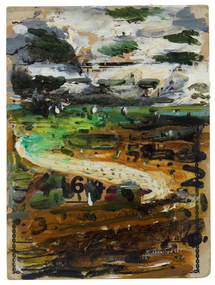 Seal Point Series #091, 2005, oil on Bingo card, 7 1/4 x 5 1/2 inches