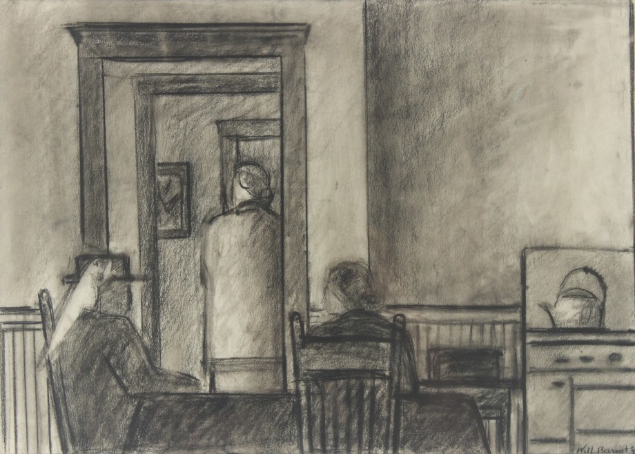 Study For The Kitchen,&nbsp;1992, carbon on vellum, 11 x 15 3/8 inches
