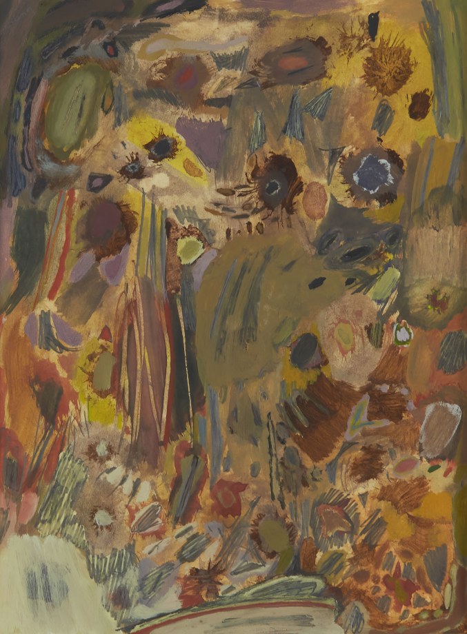 S&#039;Approche, 1959, gouache and graphite on paper, 12 1/2 x 9 3/8 inches