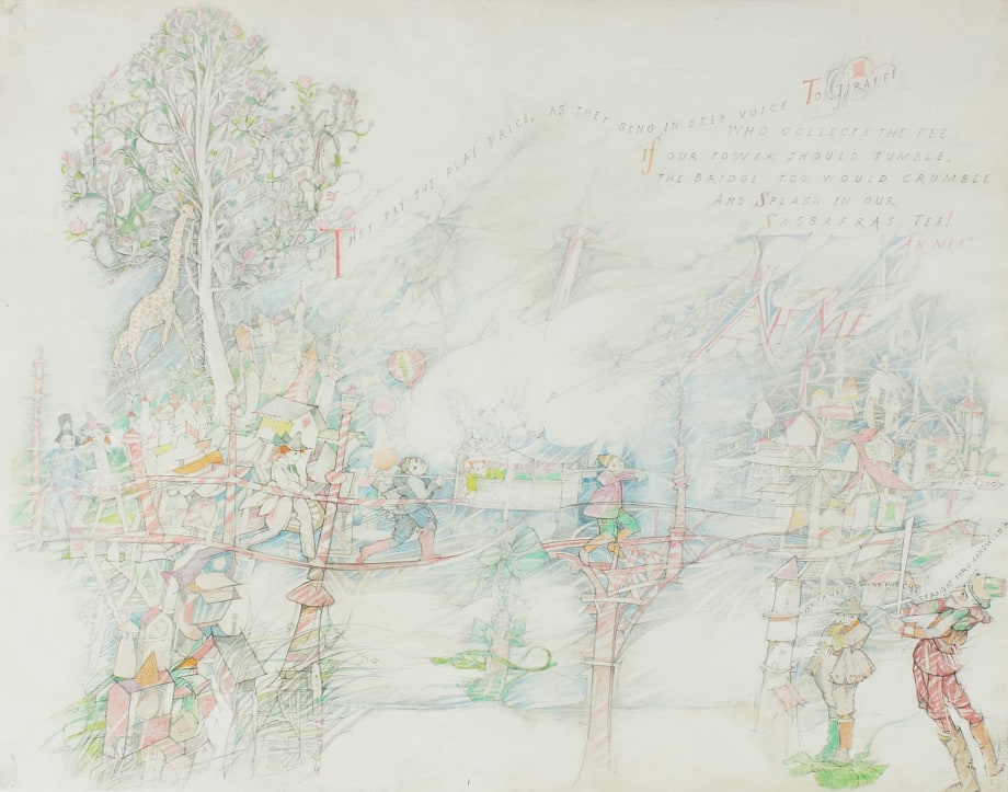 Thimbledon Bridge Illustration (page 21), 1965-1970, colored pencil and graphite on paper, 11 1/4 x 14 inches