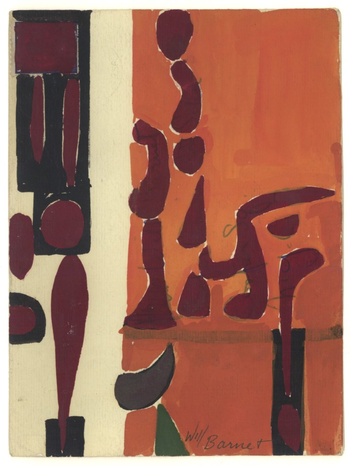 Untitled,&nbsp;c. 1956 - 1960, mixed media on paper, 6 1/2 x 4 inches