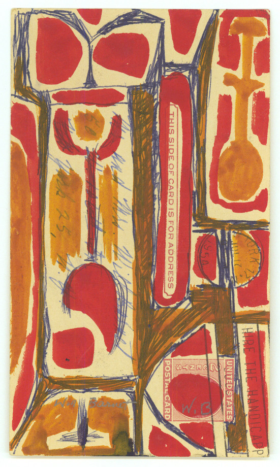 Untitled,&nbsp;1954, mixed media on paper, 5 5/8 x 3 3/8 inches
