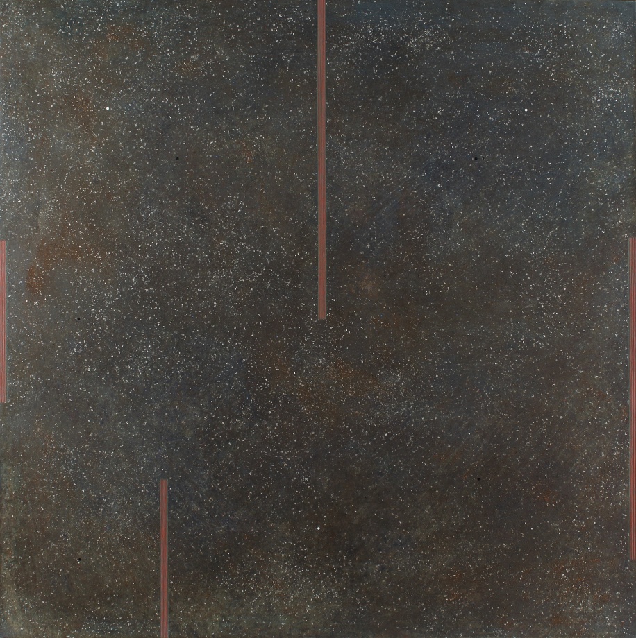 More So When, 1971, oil, isobutyl methacrylate and mica on linen, 68 x 68 inches